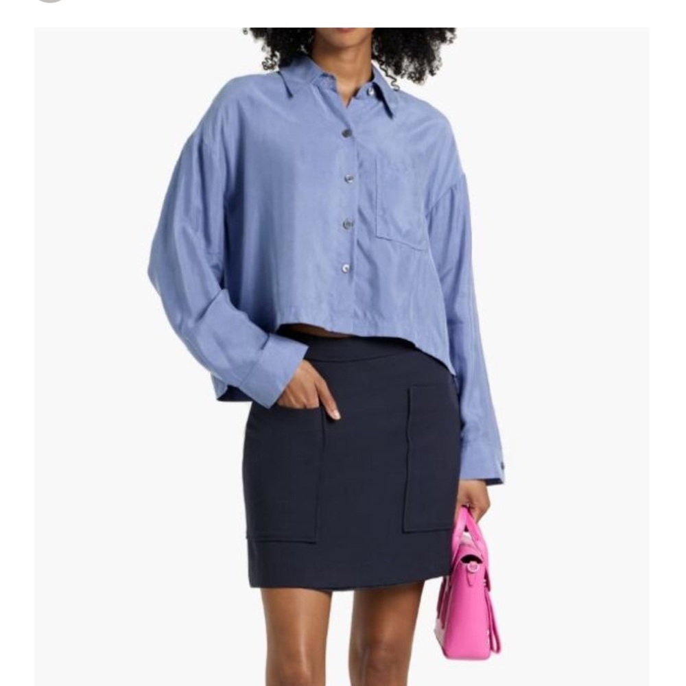 Alex Mill Gemma Cupro Light Blue Cropped Button-Down Shirt
